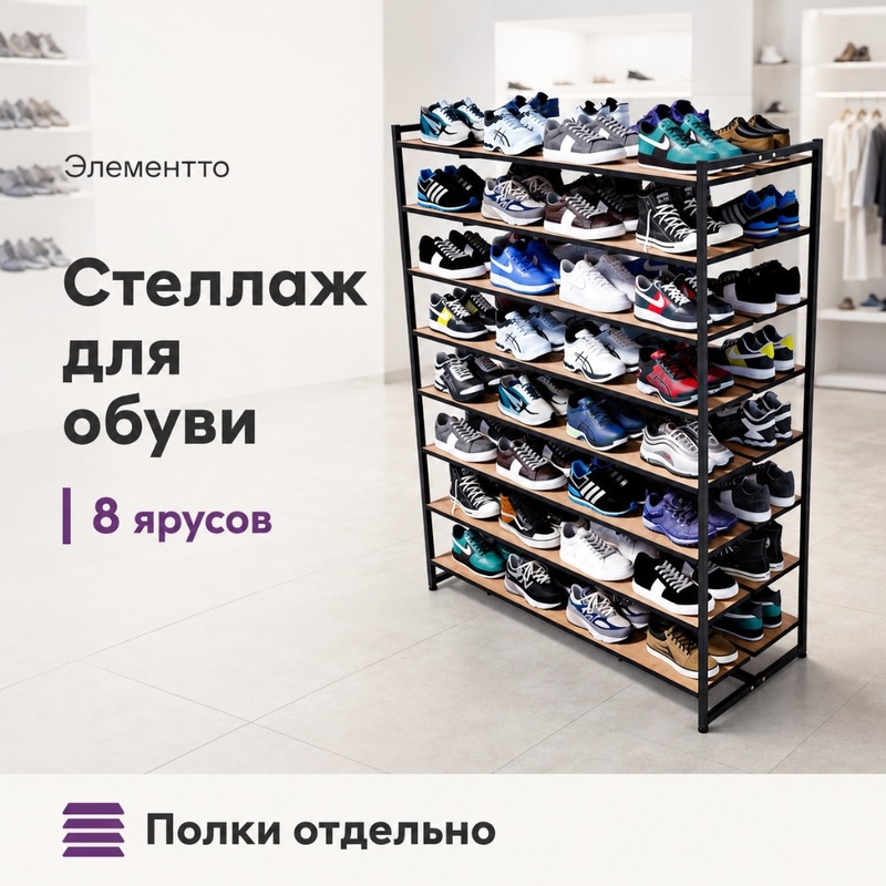 Островной стеллаж BOTTI 1527-08-1, 1 секц., 8 уровней на сторону, без полок